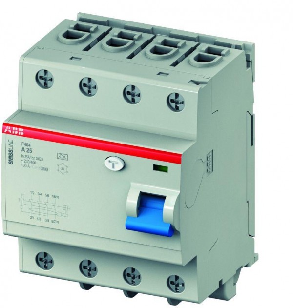  Выключатель дифференциального тока (УЗО) 4п 40А 100мА тип A F404A K40/0.1 ABB 2CCF544320E0400 