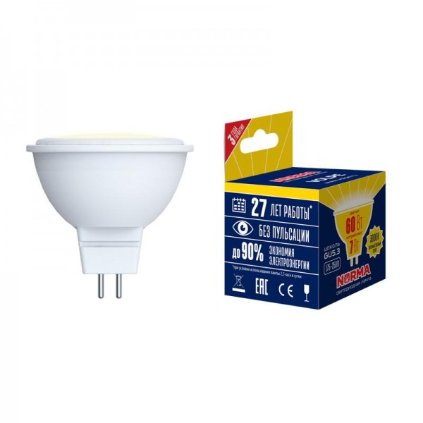  Лампа светодиодная LED-JCDR-10W/WW/GU5.3/NR Norma мат. картон Volpe UL-00003843 