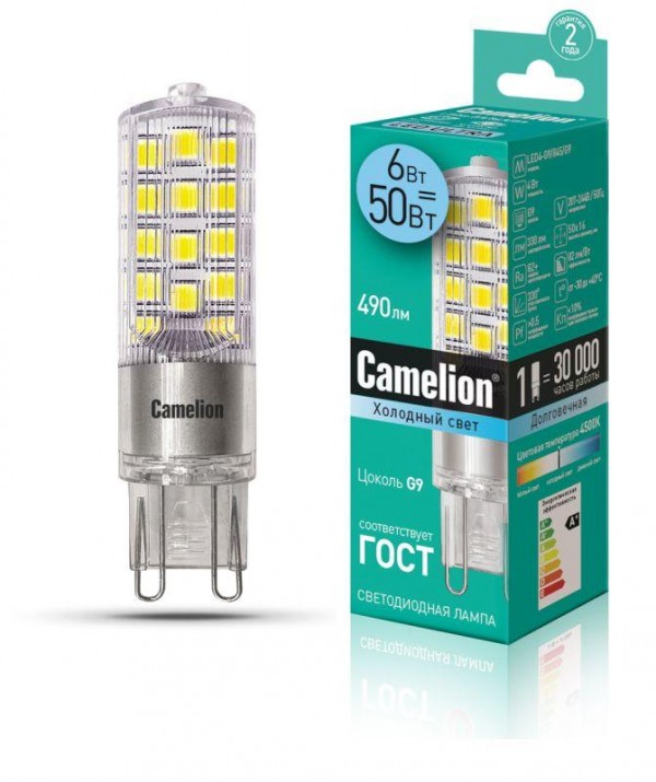  Лампа светодиодная LED6-G9-NF/845/G9 6Вт 220В Camelion 13707 