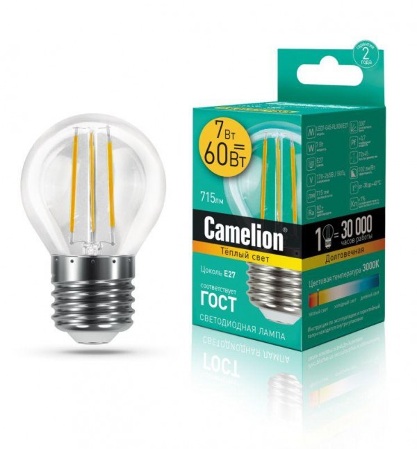  Лампа светодиодная LED7-G45-FL/830/E27 7Вт 220В Camelion 13457 