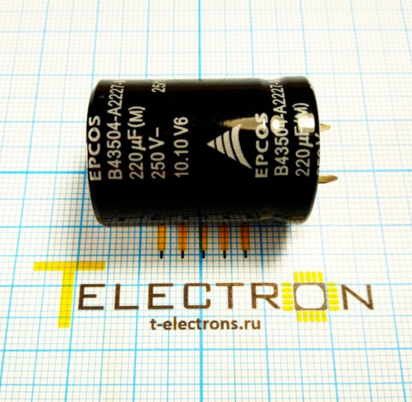  Конденсатор электролитический 220 мкФ, 250 В, EPCOS B43504A2227M 