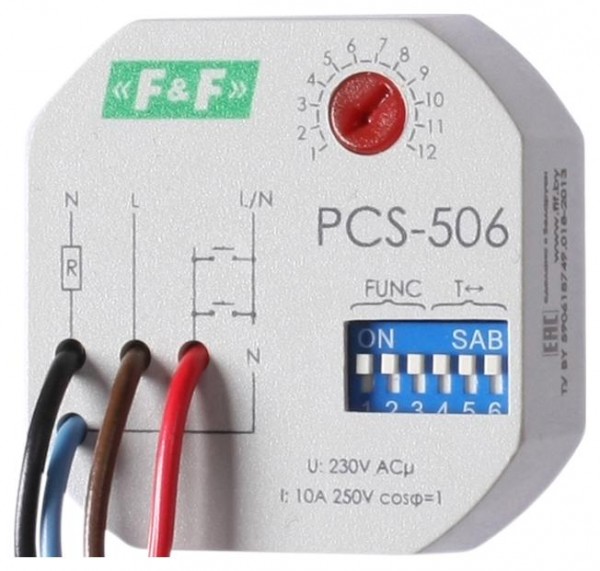  Реле времени PCS-506 (многофункц. 230В 8А 1HO IP20 монтаж в коробку d60мм) F&F EA02.001.017 