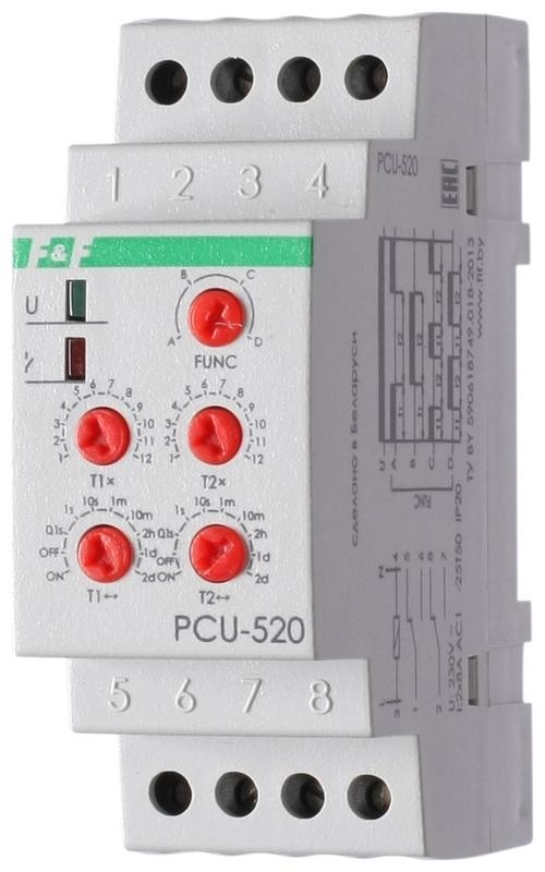  Реле времени PCU-520 (многофункц. 230В 2х8А 2перекл. IP20 монтаж на DIN-рейке) F&F EA02.001.012 
