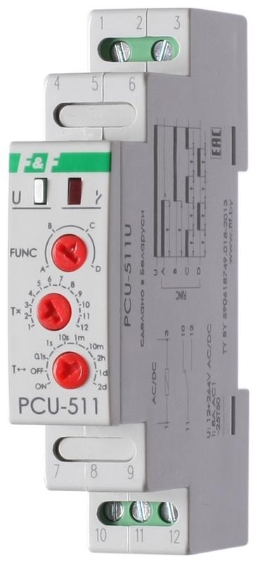  Реле времени PCU-511U (многофункц. 12-264В AC/DC 8А 1перекл. IP20 монтаж на DIN-рейке) F&F EA02.001.011 