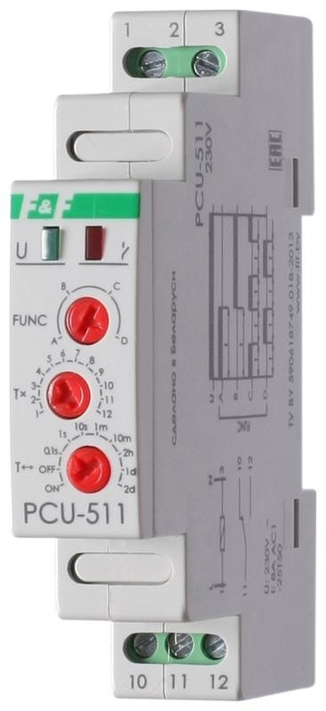  Реле времени PCU-511 (многофункц. 230В 8А 1перекл. IP20 монтаж на DIN-рейке) F&F EA02.001.010 