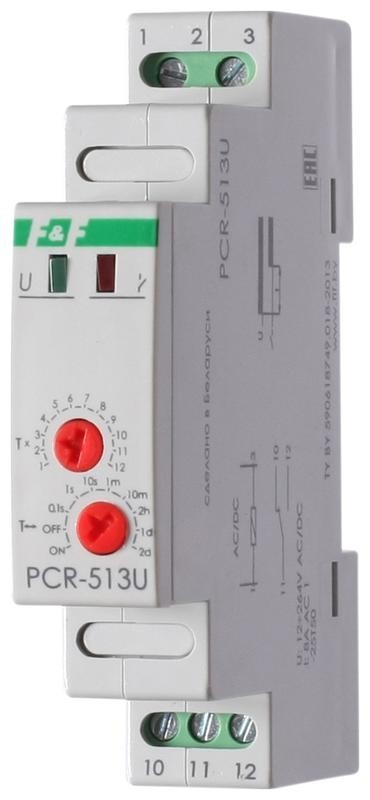  Реле времени PCR-513U (задержка вкл. 12-264В AC/DC 8А 1перекл. IP20 монтаж на DIN-рейке) F&F EA02.001.004 