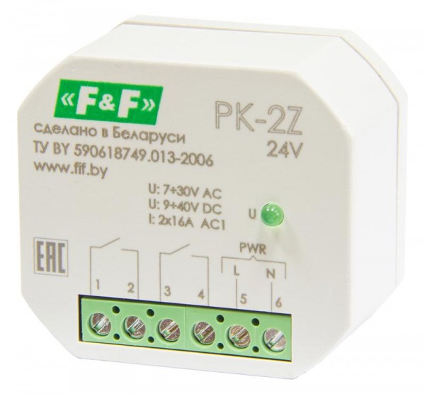  Реле промежуточное PK-2Z/24 (7-30 АС 9-40 DC 16А для установки в монтажную коробку d60мм 2NO IP20) F&F EA06.001.048 