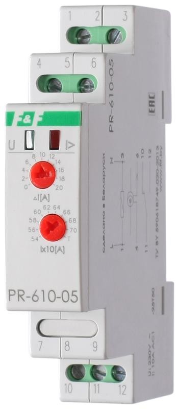  Реле тока PR-610-05 (540-640А; с выносным ТТ в комплекте; 1 модуль; монтаж на DIN-рейке) F&F EA03.004.013 