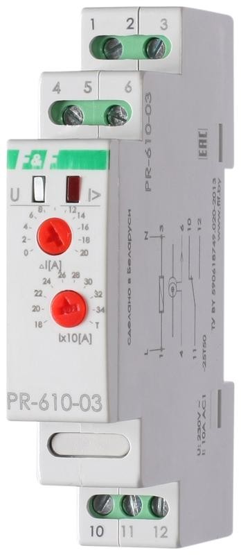  Реле тока PR-610-03 (180-360А; с выносным ТТ в комплекте; 1 модуль; монтаж на DIN-рейке) F&F EA03.004.011 