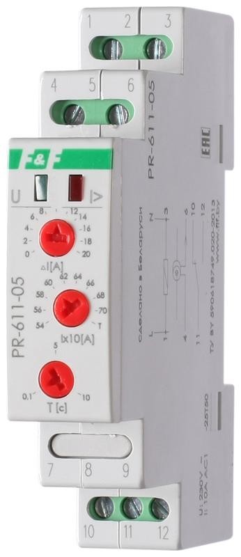  Реле тока PR-611-05 (540-640А ; регулир. задержка отключ.; с выносным ТТ в комплекте 1 модуль; монтаж на DIN-рейке) F&F EA03.004.010 