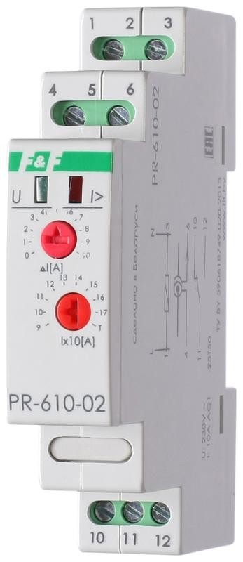  Реле тока РR-610-02 (исп.2 (100-190А); монтаж на DIN-рейке 35мм 230В 10А 1P IP20) F&F EA03.004.002 