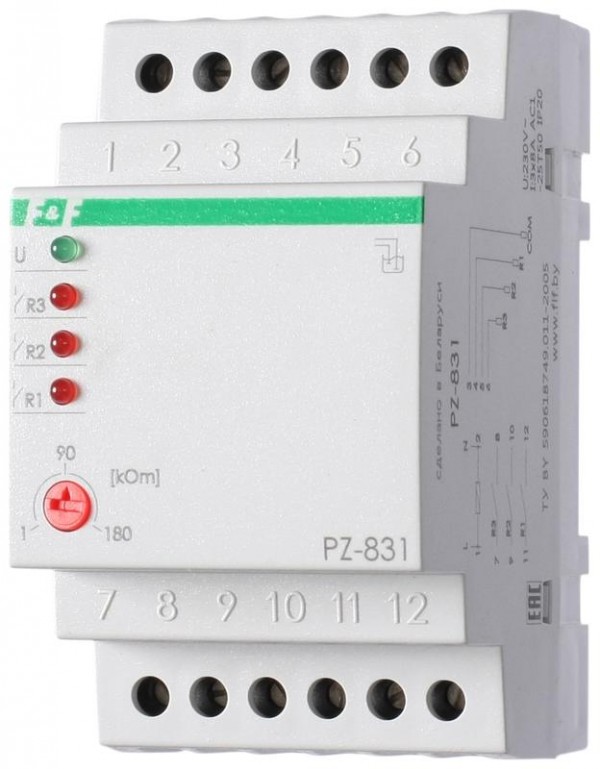  Реле уровня жидкости PZ-831 (без датчиков; трехуровн.; независим. контроль по каждому уровню; 3 модуля; монтаж на DIN-рейке) F&F EA08.001.011 