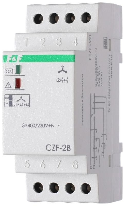  Реле контроля наличия фаз CZF-2B (монтаж на DIN-рейке 35мм 3х400/230+N 8А 1Z IP20) F&F EA04.003.002 