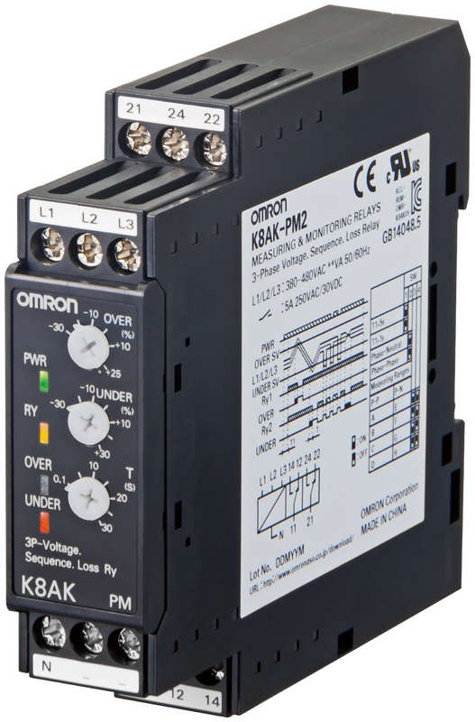  Реле контроля K8AKPM2 3ф функция контроля напряжения и чередования/обрыва фаз входной диапазон для 3-х проводного подключения: 380...480В AC для 4-х проводного подключения: 220...277В AC Omron 378182 