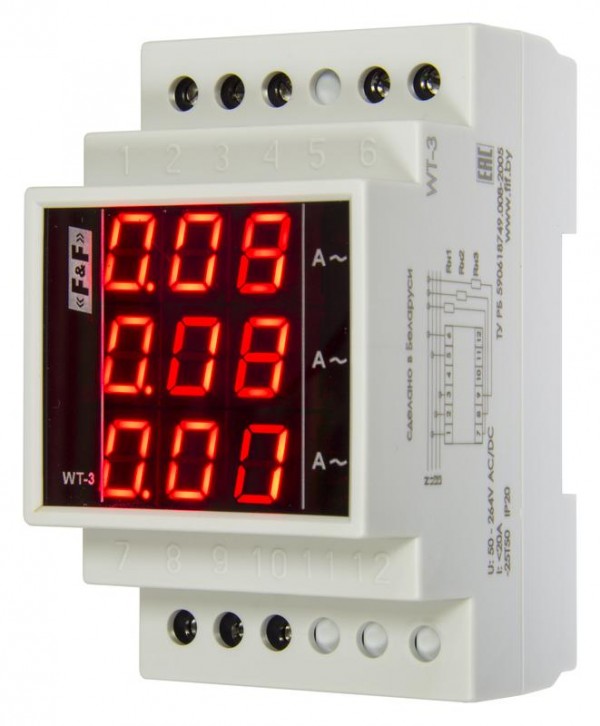  Указатель тока WT-3-300 (трехфазный для работы с трансф. тока 100/5; 150/5; 200/5; 300/5; 50-264В AC/DC IP20) F&F EA04.008.008 