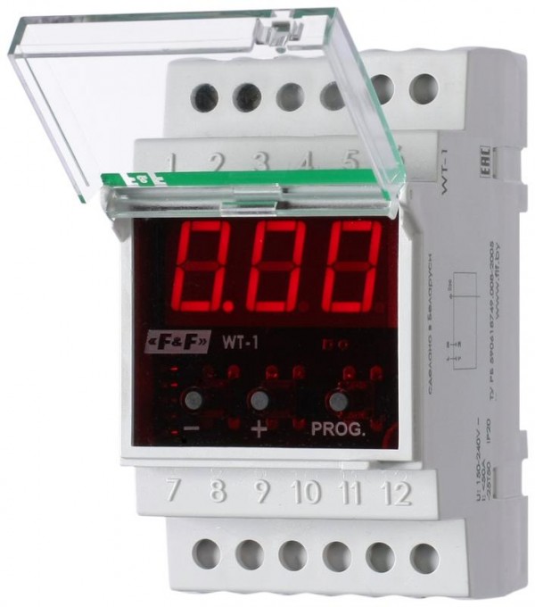  Указатель тока WT-1 (однофазный; 0.5-50А; цифровая индикация; монтаж на DIN-рейке 35мм 160-260В AC IP20) F&F EA04.008.001 
