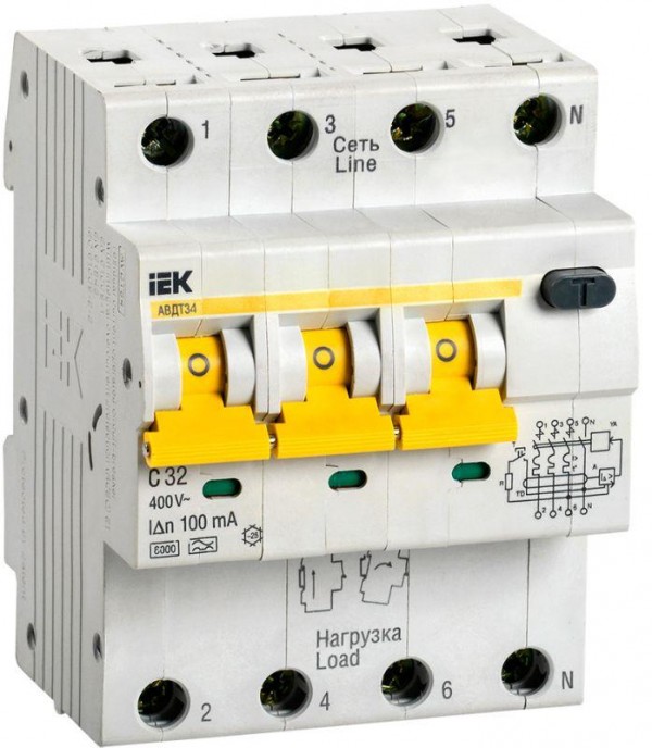  Выключатель автоматический дифференциального тока 4п (3P+N) C 32А 100мА тип A 6кА АВДТ-34 ИЭК MAD22-6-032-C-100 