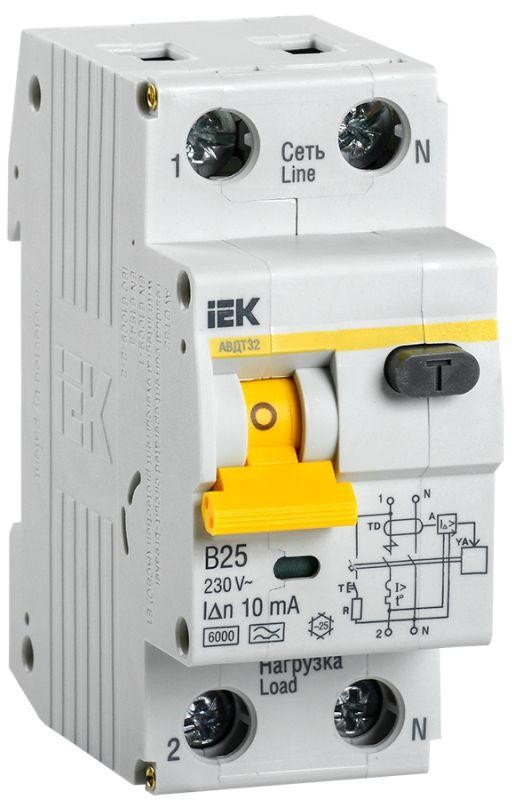  Выключатель автоматический дифференциального тока 2п (1P+N) B 25А 10мА тип A 6кА АВДТ-32 ИЭК MAD22-5-025-B-10 