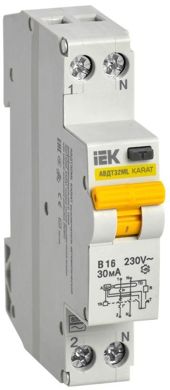  Выключатель автоматический дифференциального тока В 16А 30мА АВДТ32МL KARAT ИЭК MVD12-1-016-B-030 