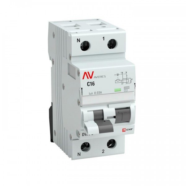  Выключатель автоматический дифференциального тока 1п+N D 25А 100мА тип A DVA-6 6кА AVERES EKF rcbo6-1pn-25D-100-a-av 