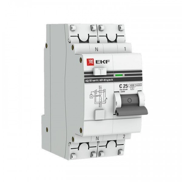  Выключатель автоматический дифференциального тока 1п+N 16А 30мА тип А АД-32 PROxima EKF DA32-16-30-a-pro 