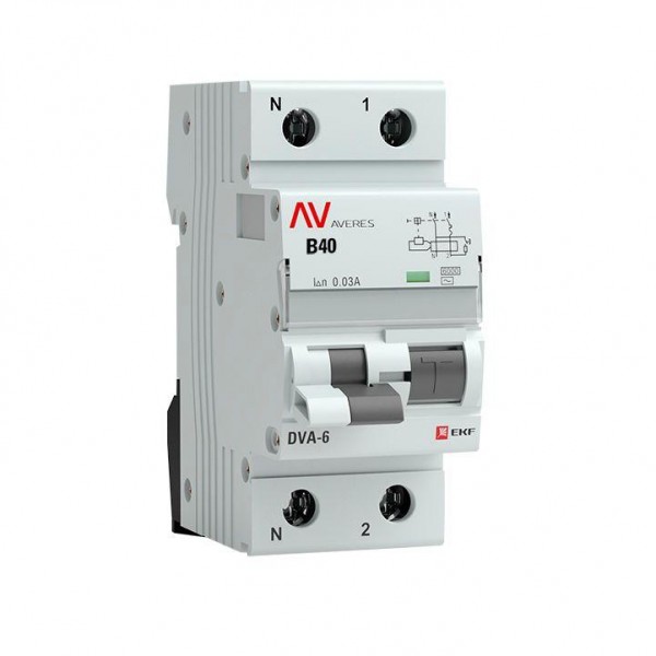  Выключатель автоматический дифференциального тока 1п+N C 40А 30мА тип AC DVA-6 6кА AVERES EKF rcbo6-1pn-40C-30-ac-av 