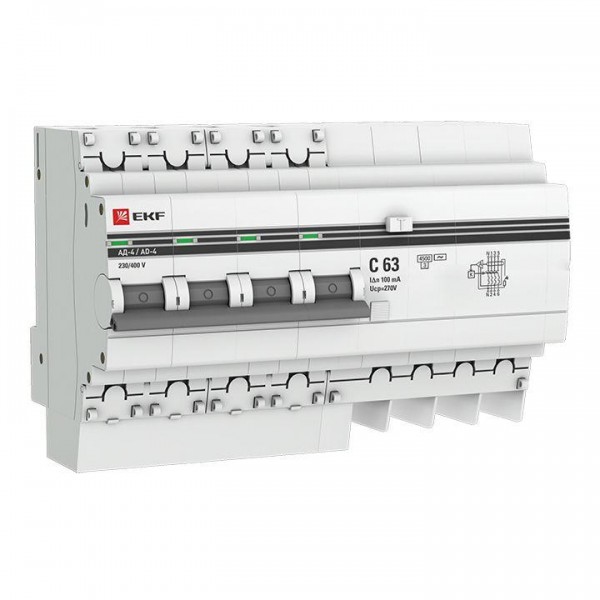  Выключатель автоматический дифференциального тока 4п 63А 100мА АД-4 PROxima EKF DA4-63-100-pro 