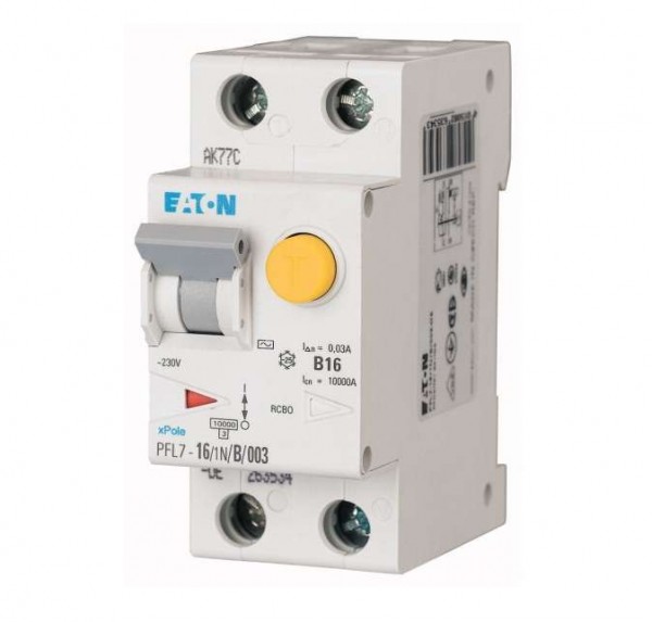  Выключатель автоматический дифференциального тока 2п (1P+N) B 16А 30мА тип AC 10кА PFL7-16/1N/B/003-G-DE EATON 263536 