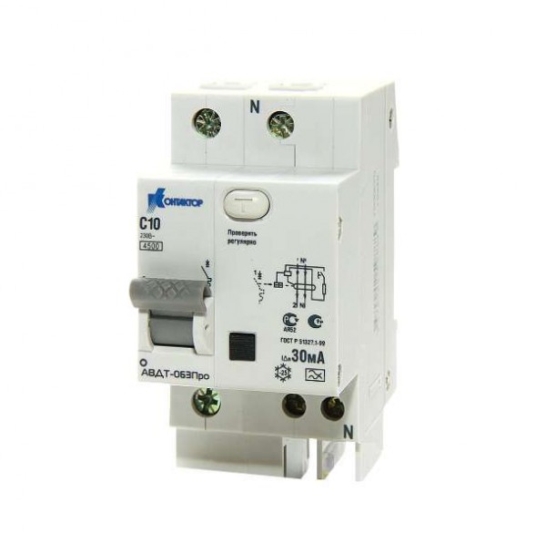  Выключатель автоматический дифференциального тока 2п (1P+N) C 40А 30мА тип A 4.5кА АВДТ-063 2мод. КОНТАКТОР 7000675 