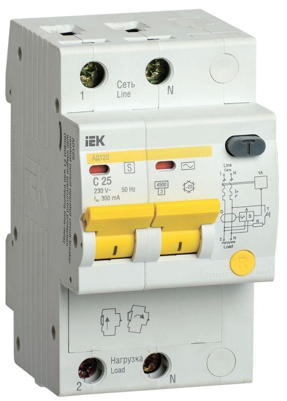  Выключатель автоматический дифференциального тока селективный 2п 25А 300мА тип AC АД12S ИЭК MAD13-2-025-C-300 
