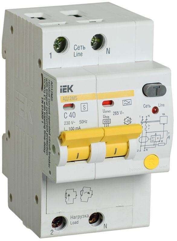  Выключатель автоматический дифференциального тока селективный 2п 40А 100мА тип A АД12MS ИЭК MAD123-2-040-C-100 