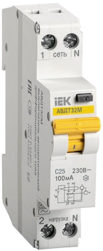  Выключатель автоматический дифференциального тока 2п (1P+N) C 25А 100мА тип A 4.5кА АВДТ-32М IEK MAD32-5-025-C-100 