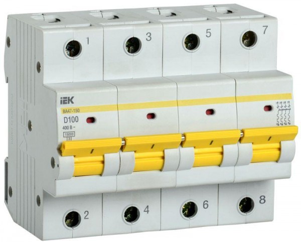  Выключатель автоматический модульный 4п D 100А 15кА ВА47-150 ИЭК MVA50-4-100-D 