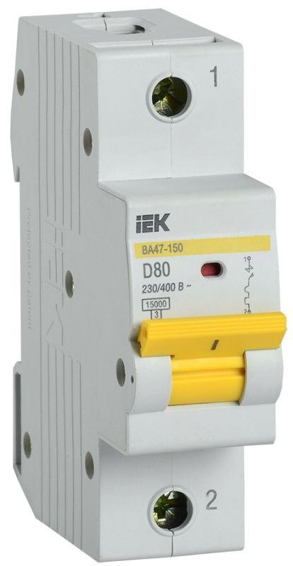  Выключатель автоматический модульный 1п D 80А 15кА ВА47-150 IEK MVA50-1-080-D 