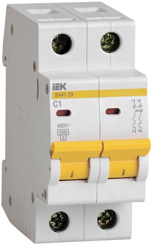  Выключатель автоматический модульный 2п B 1А 4.5кА ВА47-29 IEK MVA20-2-001-B 