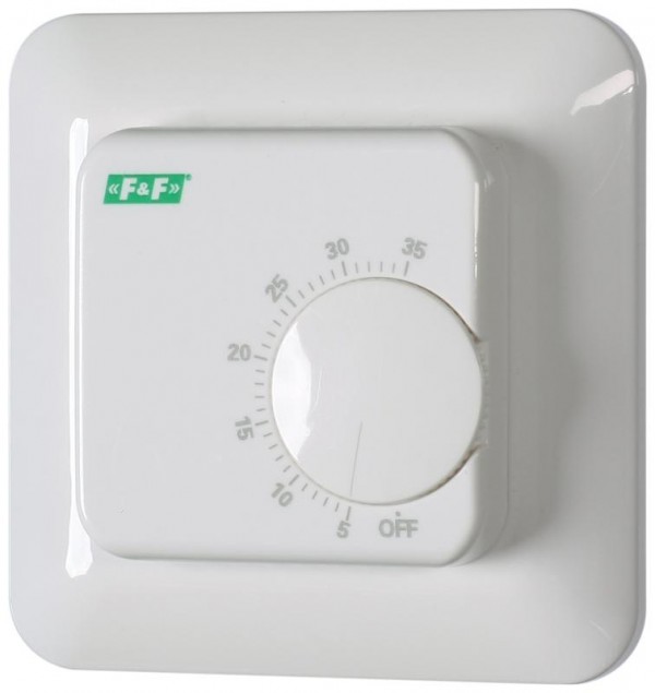  Регулятор температуры RT-824 (для теплых полов; от 5 до 35град.C; монтаж на плоскость; (в коробку d60мм); 230В AC 16А 1NO IP40) F&F EA07.001.013 