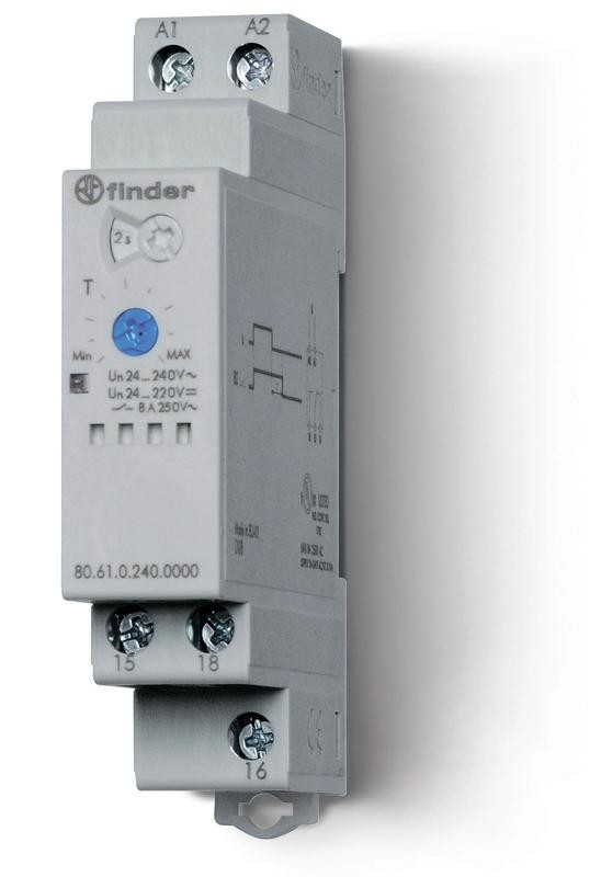  Таймер модульный 1-функциональный (BI) 24…240В AC/DC 1CO 8А 17.5мм регулировка времени 0.05с…180ч IP20 версия для ЖД-транспорта FINDER 806102400000T 