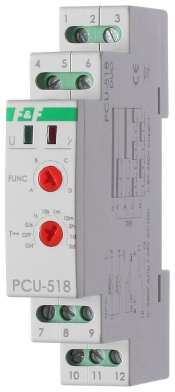 Реле времени PCU-518 (многофункц. с выносным потенциомметром 230В AC/24В AC/DC 8А 1P IP20 монтаж на DIN-рейке) F&F EA02.001.024 