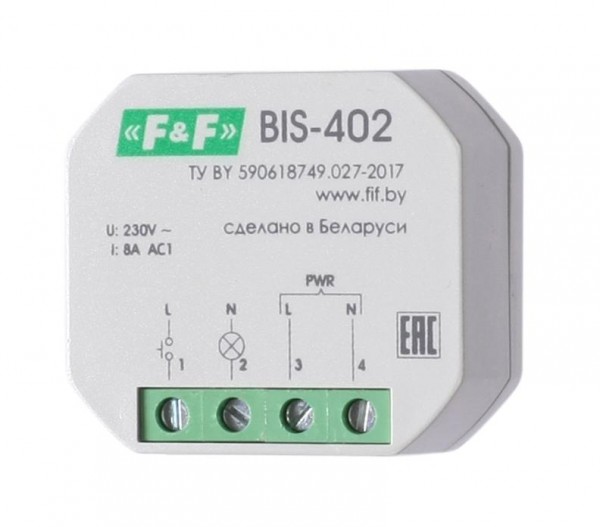  Реле импульсное BIS-402 (для установки в монтажную коробку 230В 8А 1Z IP40) F&F EA01.005.002 