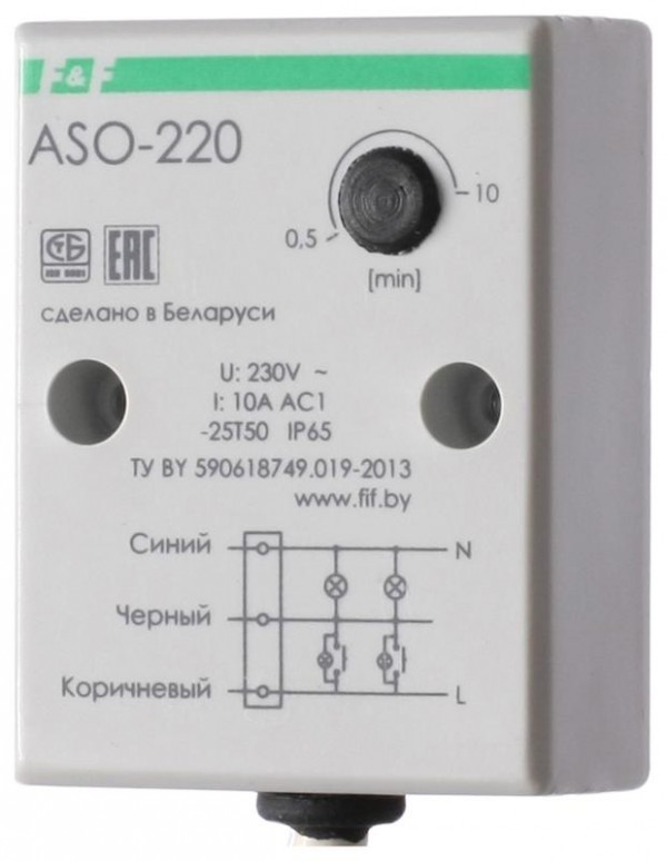  Автомат лестничный ASO-220 (герметичный; монтаж на плоскость 230В 10А 1Z IP65) F&F EA01.002.001 