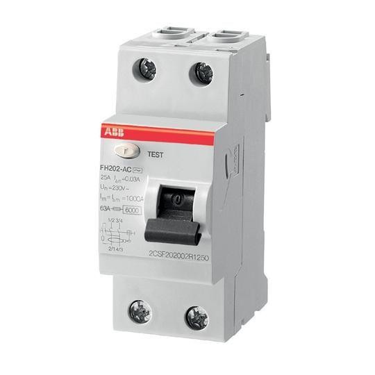  Выключатель дифференциального тока (УЗО) 2п 63А 100мА тип AC FH202AC-63/0.1 2мод. ABB 2CSF202006R2630 