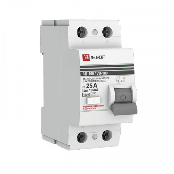  Выключатель дифференциального тока (УЗО) 4п 25А 10мА тип AC ВД-100 (электромех.) PROxima EKF elcb-4-25-10-em-pro 