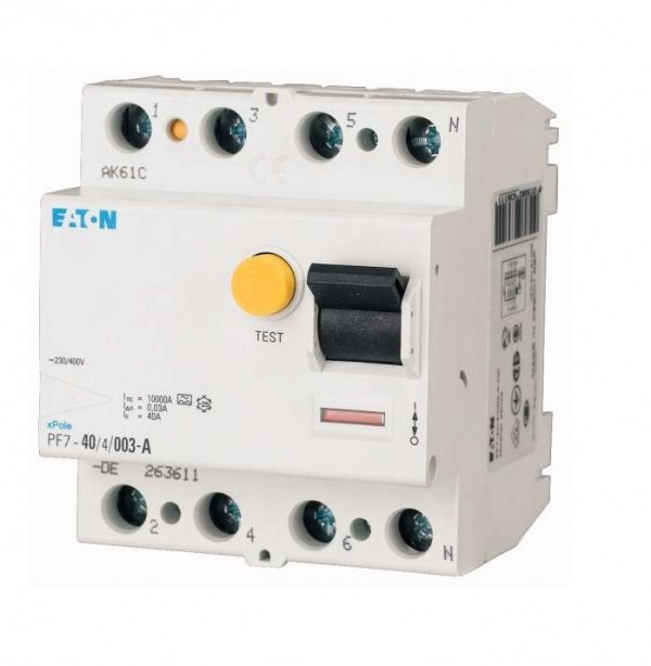  Выключатель дифференциального тока (УЗО) 4п 80А 30мА тип AC 10кА PF7 4мод. EATON 263594 