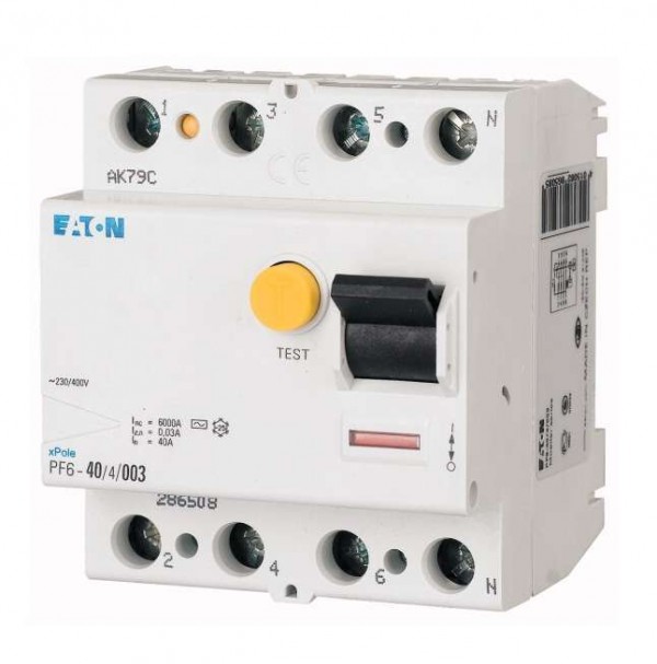  Выключатель дифференциального тока (УЗО) 4п 63А 30мА тип AC 6кА PF6 EATON 286512 