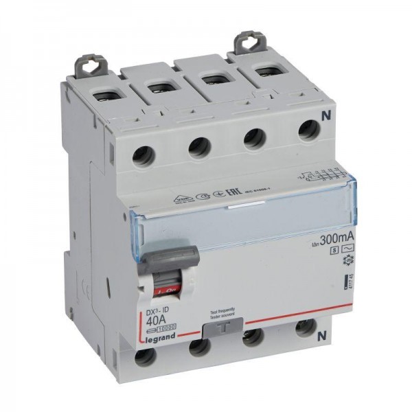  Выключатель дифференциального тока (УЗО) 4п 40А 300мА тип ACS DX3 N справа Leg 411745 