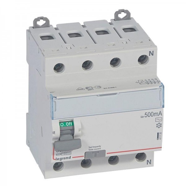  Выключатель дифференциального тока (УЗО) 4п 80А 500мА тип AC DX3 N справа Leg 411735 
