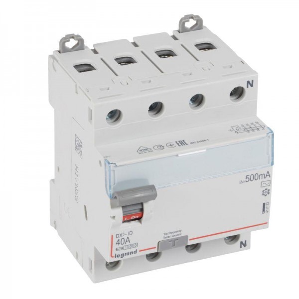  Выключатель дифференциального тока (УЗО) 4п 40А 500мА тип AC DX3 N справа Leg 411733 