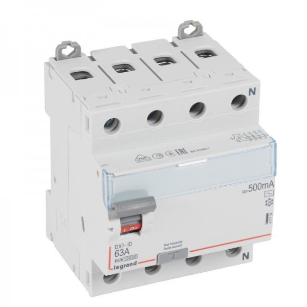  Выключатель дифференциального тока (УЗО) 4п 63А 500мА тип AC DX3 N справа Leg 411734 