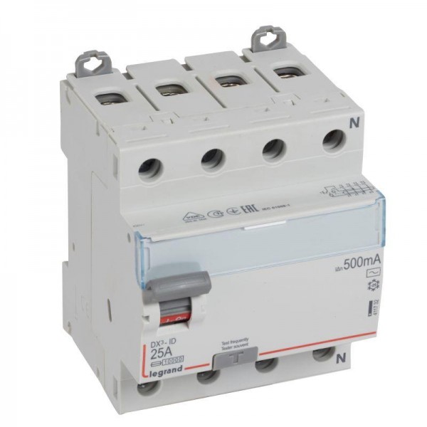  Выключатель дифференциального тока (УЗО) 4п 25А 500мА тип AC DX3 N справа Leg 411732 
