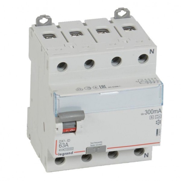  Выключатель дифференциального тока (УЗО) 4п 63А 300мА тип AS DX3 N справа Leg 411801 